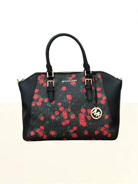 Michael Kors Handbags - Michael Kors Black Satchel with Red Rose Print